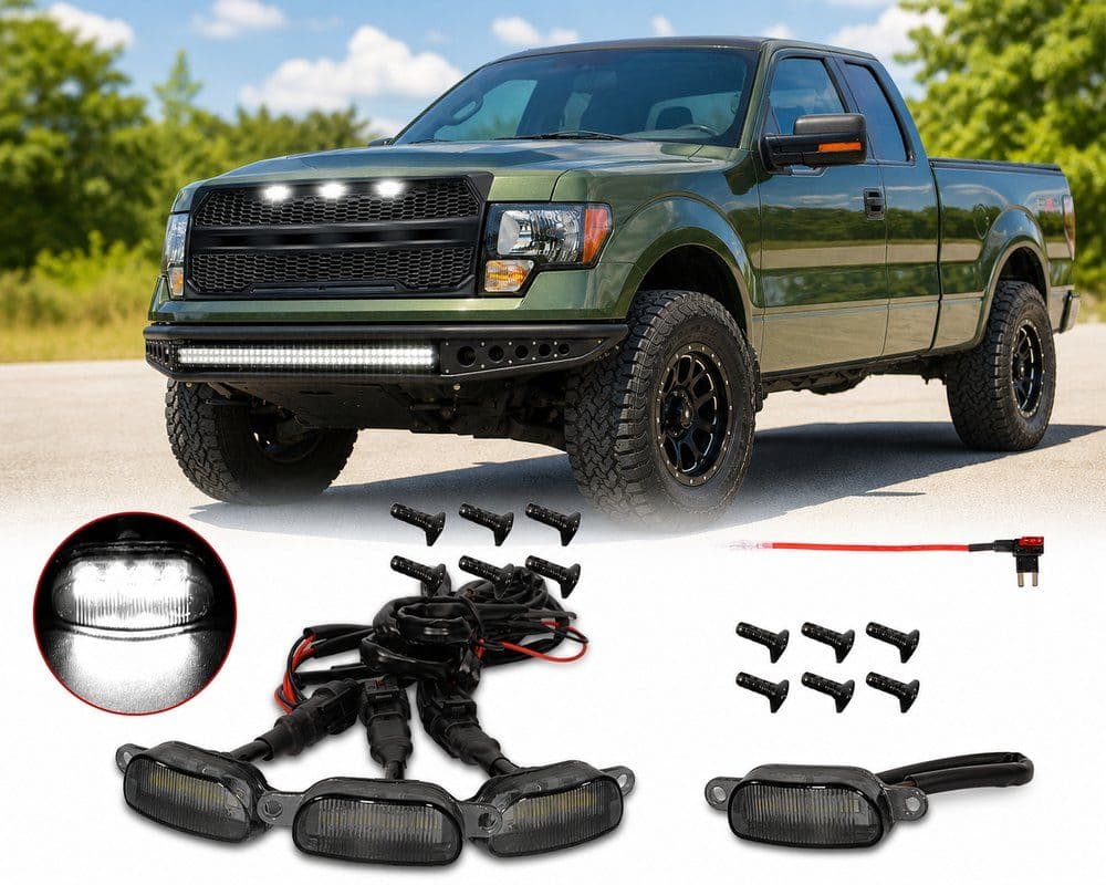 LED front grille lights are suitable for 2004-2020 Ford F150, 2017-2022 F250 | 2013-2018 Dodge Ram 1500 Raptor Style